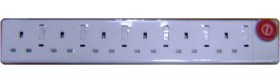 6 Gang 13A 3 Pin Flat Unswitched Socket Outlets, Fitted with 3 Meter Wire & 13A Fused 3 Pin Flat Plug, White Color.